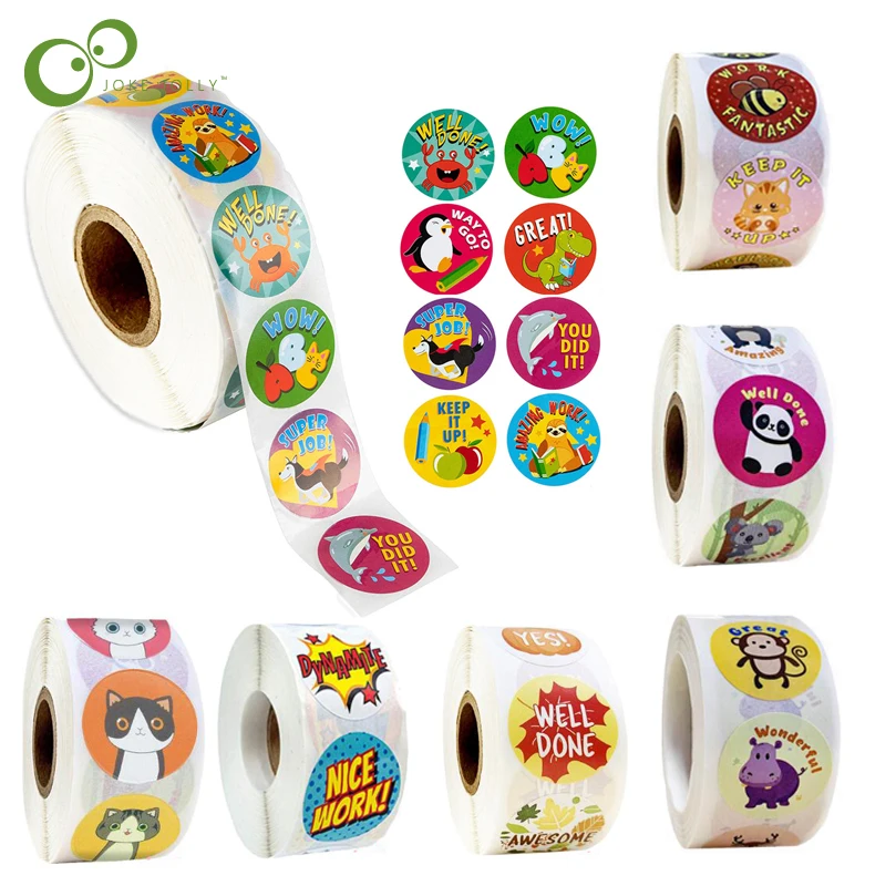 500pcs/roll Reward Stickers Encouragement Stickers for Kids Motivational Stickers with Cute Animals for Students Teachers GYH