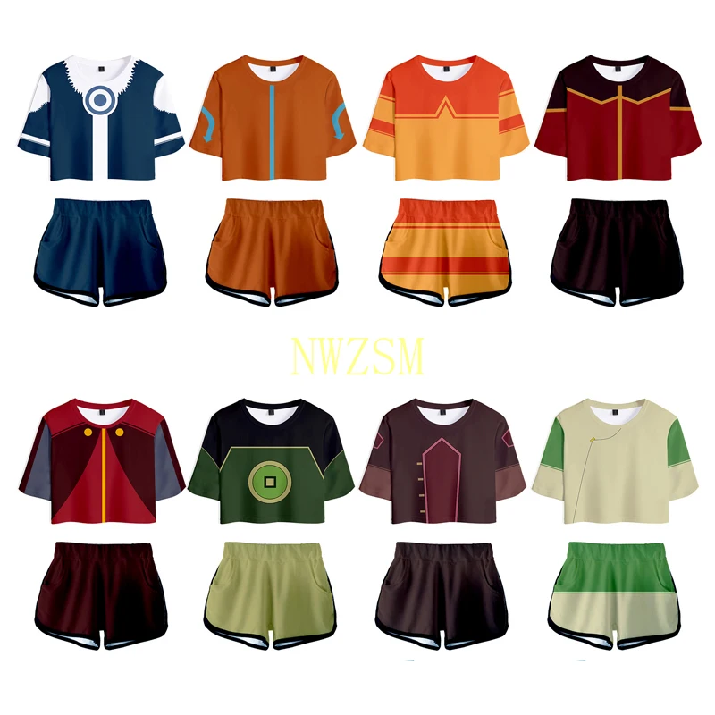 Anime Avatar: The Last Airbender Cosplay Costume Aang Katara Sokka Azula TophBeifong Iroh Women Two Piece Set Top and Shorts