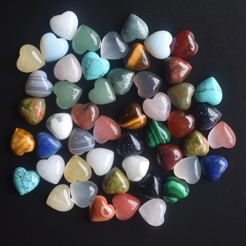 2020 new top quality Assorted natural stone heart shape cab cabochons beads for jewelry making 10mm wholesale 50pcs/lot free
