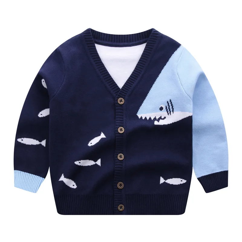 

Winter Sweater Kids Cardigan Cotton Knit Cardigan Cartoon Sweater Shark Outerwear Sweater Baby Boy Clothes 2-6Year