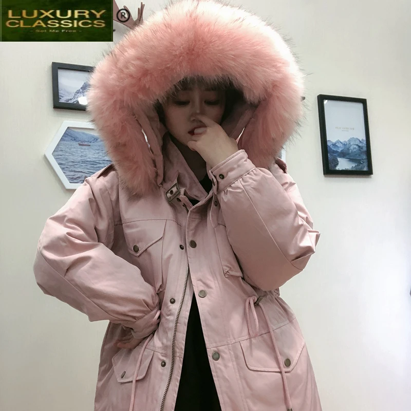 Down Coat Female Winter Jacket Raccoon Fur Hooded Clothes 2021 Korean 80% Duck Down Jacket Long Warm Coats Hiver LW21600