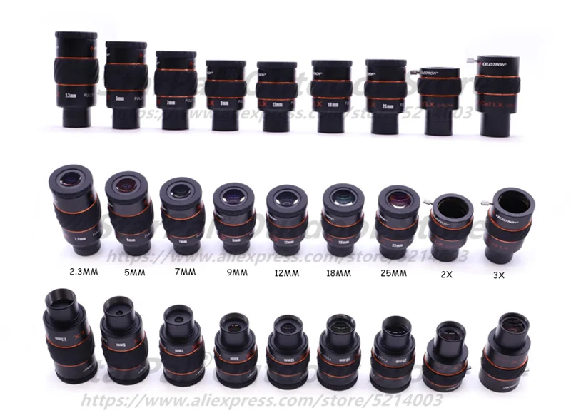 سيليسترون X-CEL LX 2.3 / 5/7/9/12/18 / 25 مللي متر 2X / 3X عدسة 60 درجة زاوية واسعة تلسكوب سديم العدسة الكوكبية 1.25"