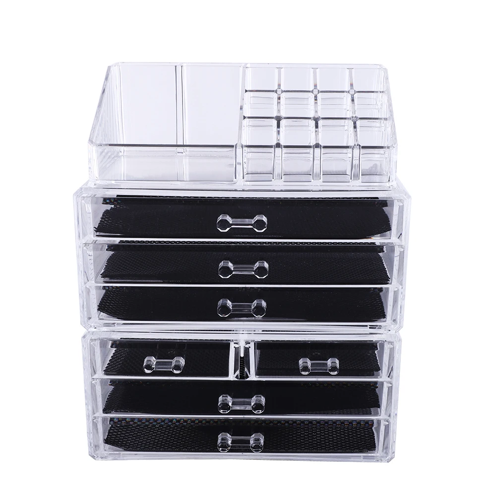 Cosmetics Storage Rack with 2 Small & 5 Large Drawers Transparent Makeup Organizer Cosmetics Storage Rack