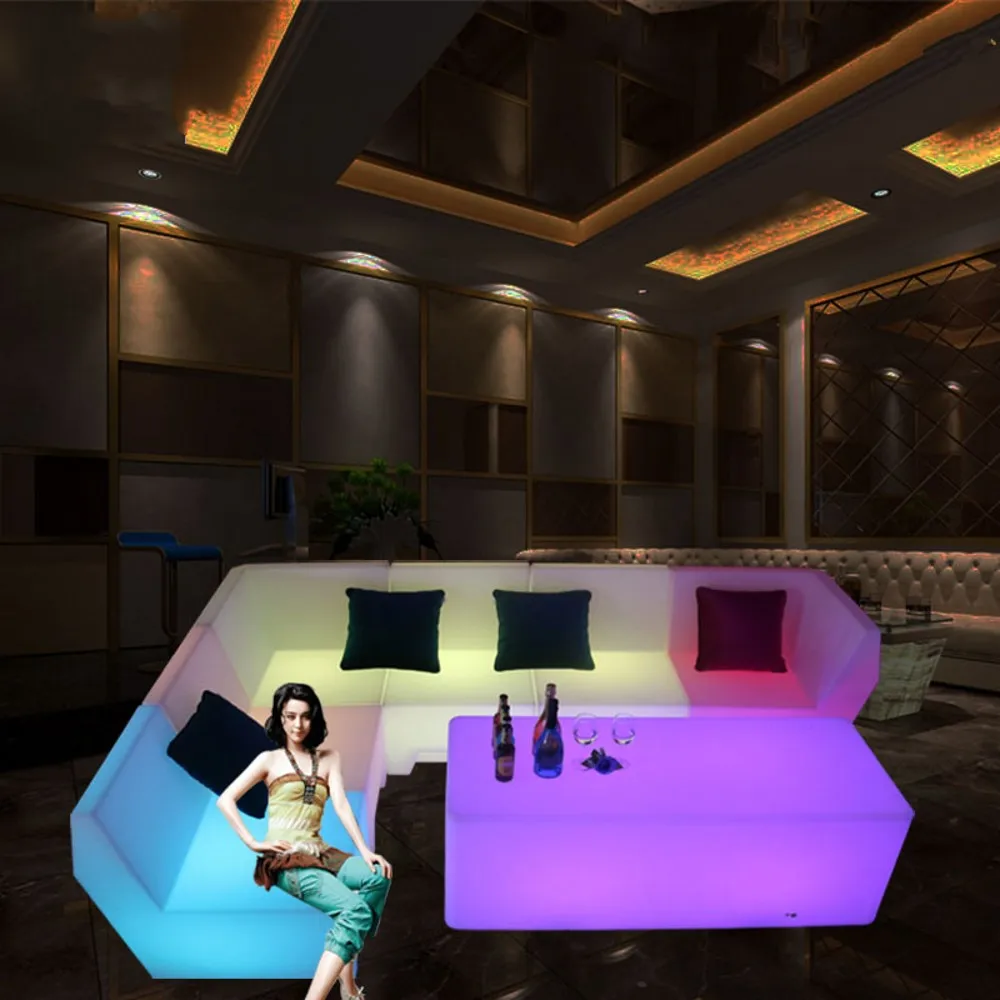 New Rechargeable Led Cocktail Table  Sofa Coffee Table Combination Bar Club KTV Room Card Seat With Remote Controller