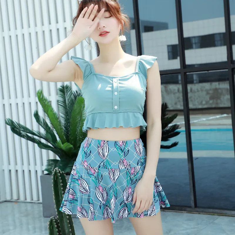 2021 Korean Sexy Print Patchwork Bikini Set Women Swimsuit Push Up Swimwear Bikini Bathing Suit Swim Wear Beach Swimming Skirt 