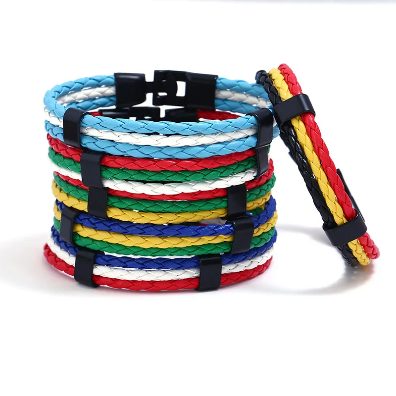 Men & Women Leather Braided Spain Russia Portugal Italy Canada France Germany Belgium Country Flag Bracelets Hand Jewelry Gift