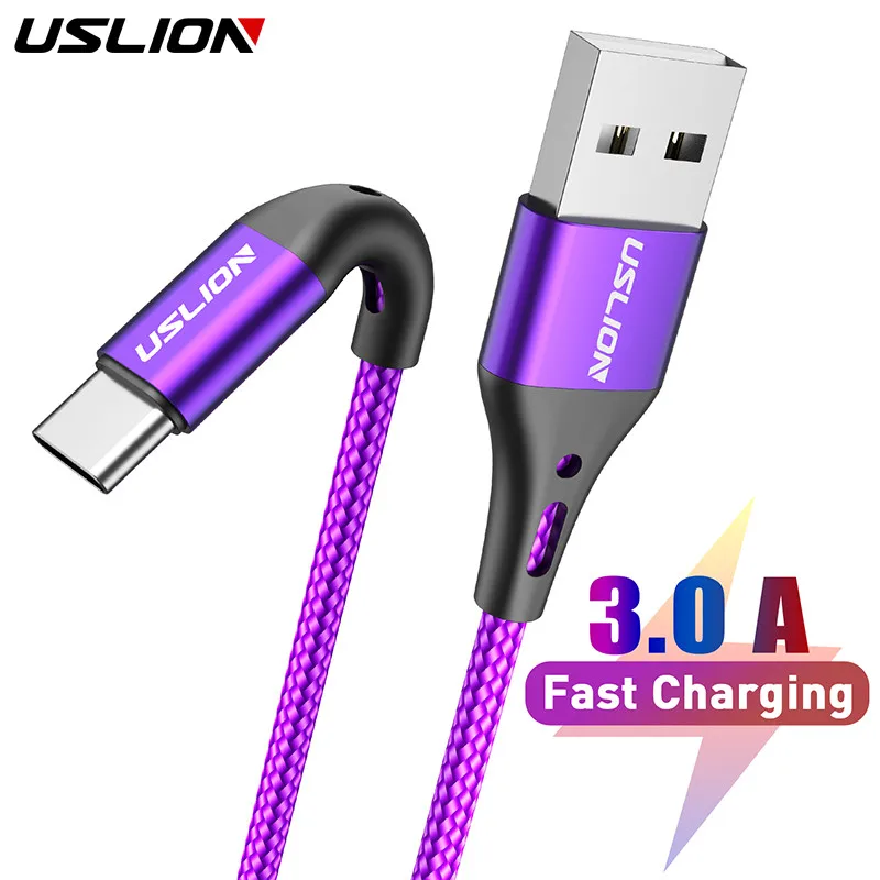 USLION 3A USB Type C Data Cable For Huawei Xiaomi Redmi Note 13 Samsung Galaxy S23 Fast Charging Mobile Phone Charger 3m 2m Wire