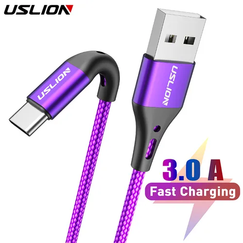 USLION USB C 타입 데이터 케이블, 화웨이 샤오미 레드미 노트 13, 삼성 갤럭시 S23, 고속 충전 휴대폰 충전기, 3m, 2m 와이어, 3A 