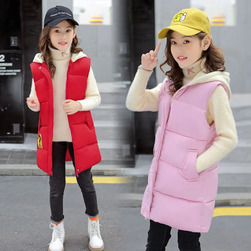 Fashion Kids Girls Warm Vest Autumn Winter Thicken Add Wool Sleeveless Coats for Teenage Cotton Children Outerwear Sport Jackets