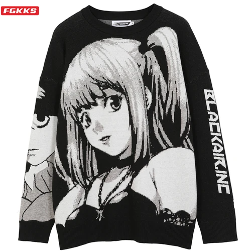 Imagen 1 del producto FGKKS-ropa informal estilo Hip Hop para hombre, suéter Harajuku Vintage de estilo japonés con Chica de Anime tejida, Jersey de algodón 2022