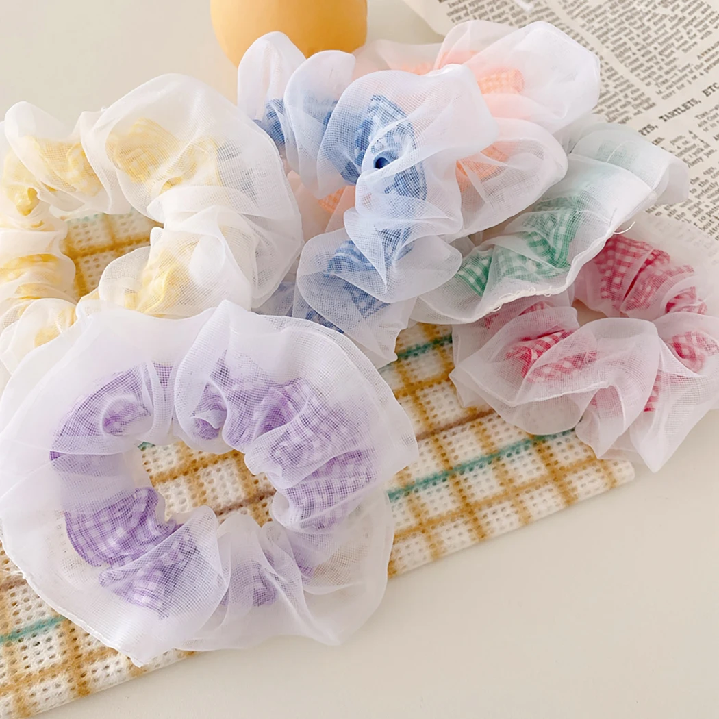 

Gauze Scrunchy Creative Plaid Hair Tie Ponytail Holder Hair Scrunchy for Women