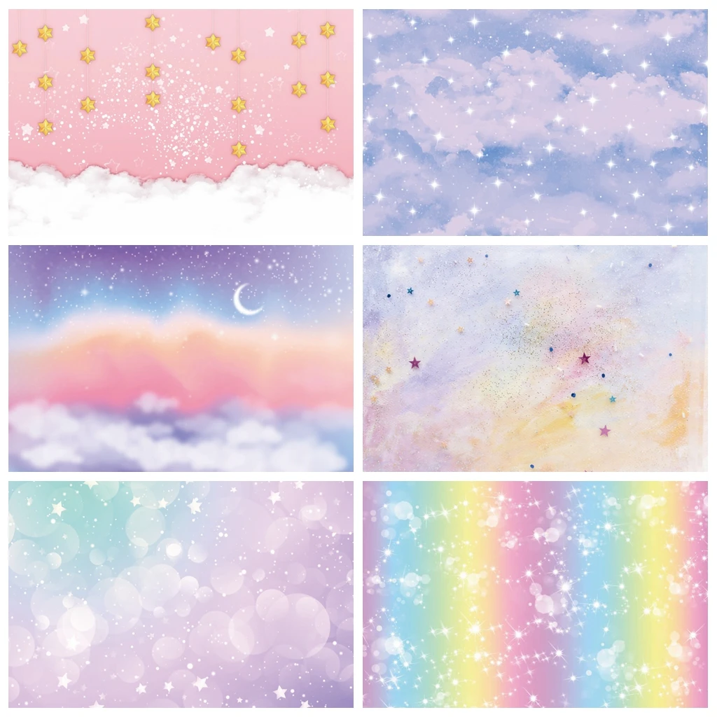 Laeacco Rainbow Colors Sky Clouds Gradient Baby Shower Photo Backdrops Photography Backgrounds Newborn Kids Photophone Photocall