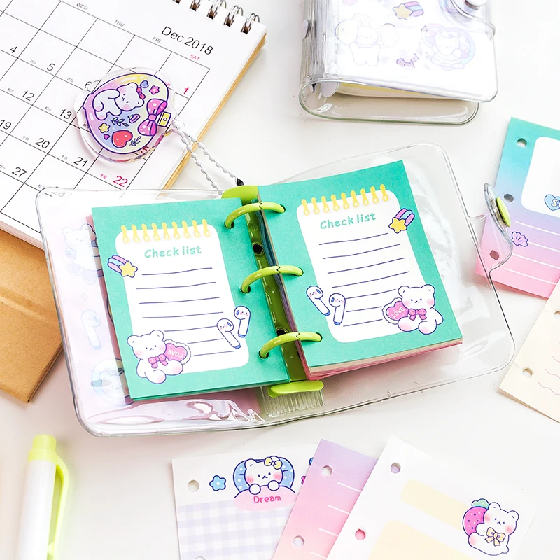 Cute Portable Mini Loose-Leaf Notebook Korean Exquisite 3 Rings Transparent Journaling Binder Back To School Supplies Stationery