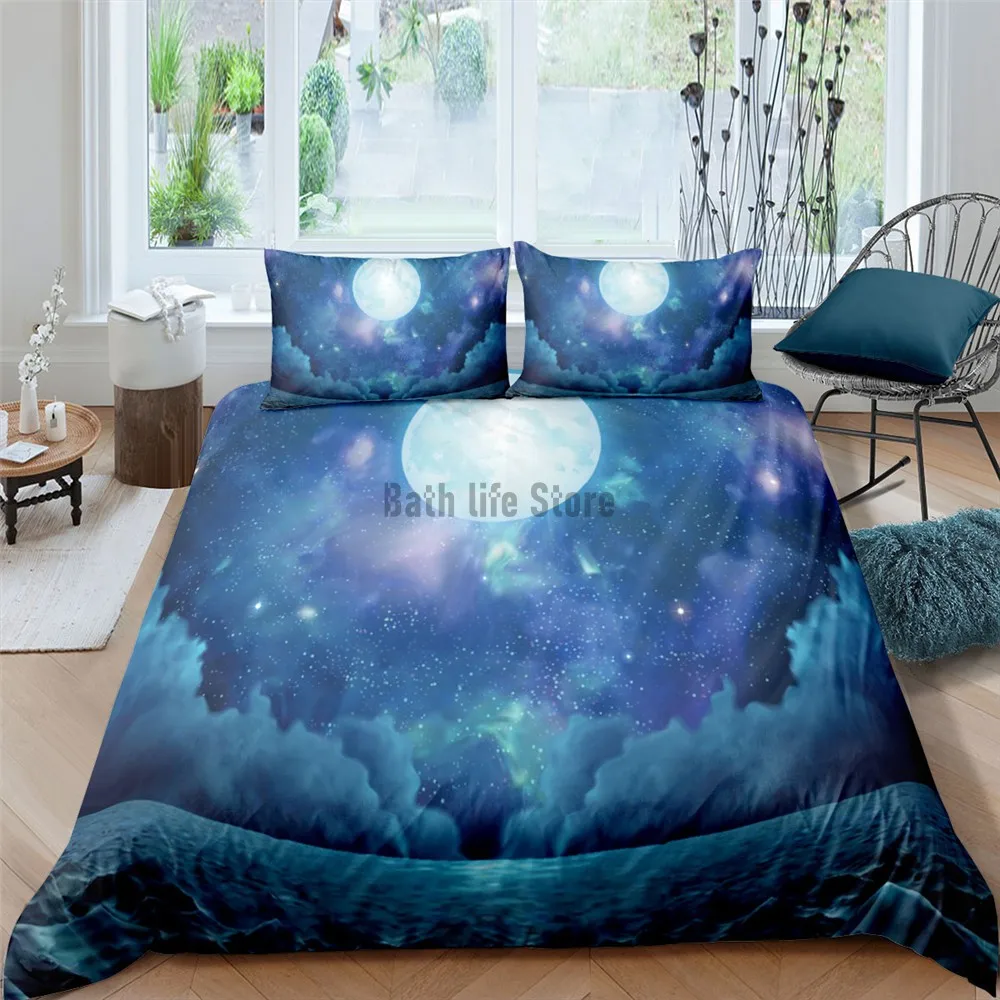 Purple Moom Night Scene Bedding Set Super Soft Duvet Cover with Pillowcases Luxury Home Textiles Bedspread King Queen