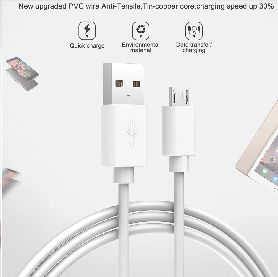 Micro USB Cable 2.4A Charging Charger Microusb Cable For Samsung Xiaomi Android Mobile Phone Wire Cord 1m
