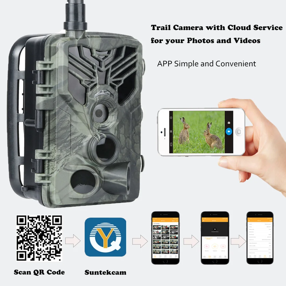 

Приложение Cloud Service Trail Camera 4G 2K 30MP Камеры для охоты на дикую природу Сотовая мобильная камера ночного видения Беспроводное наблюдение HC810Plus