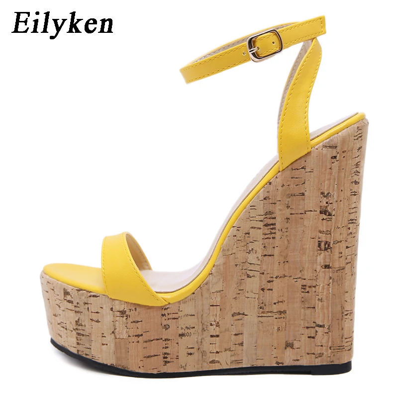 Eilyken Open Toe Ankle Strap Platform Wedges Women Sandals Super High Cover Heel Gladiator Buckle Ladies Summer Shoes