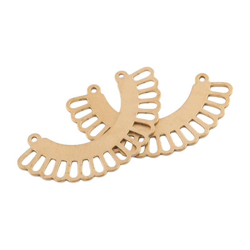 10pcs Raw Brass Crescent Moon Connectors Hollow Flower Linker Eyelash Charm For Diy Necklace Earrings Making Finding Accessories