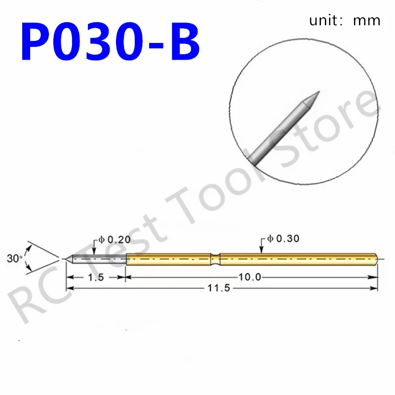 

20/100PCS P030-B Spring Test Pin P030-B1 Spring Test Probe Needle Dia 0.30mm Length 11.50mm Detection Tool Pogo Pin Tip 0.20mm