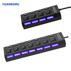 USB 2.0 Hub USB Hub 2.0 çoklu USB Splitter Hub kullanımı güç adaptörü 4/7 Port çoklu genişletici 2.0 PC için anahtarı ile USB Hub