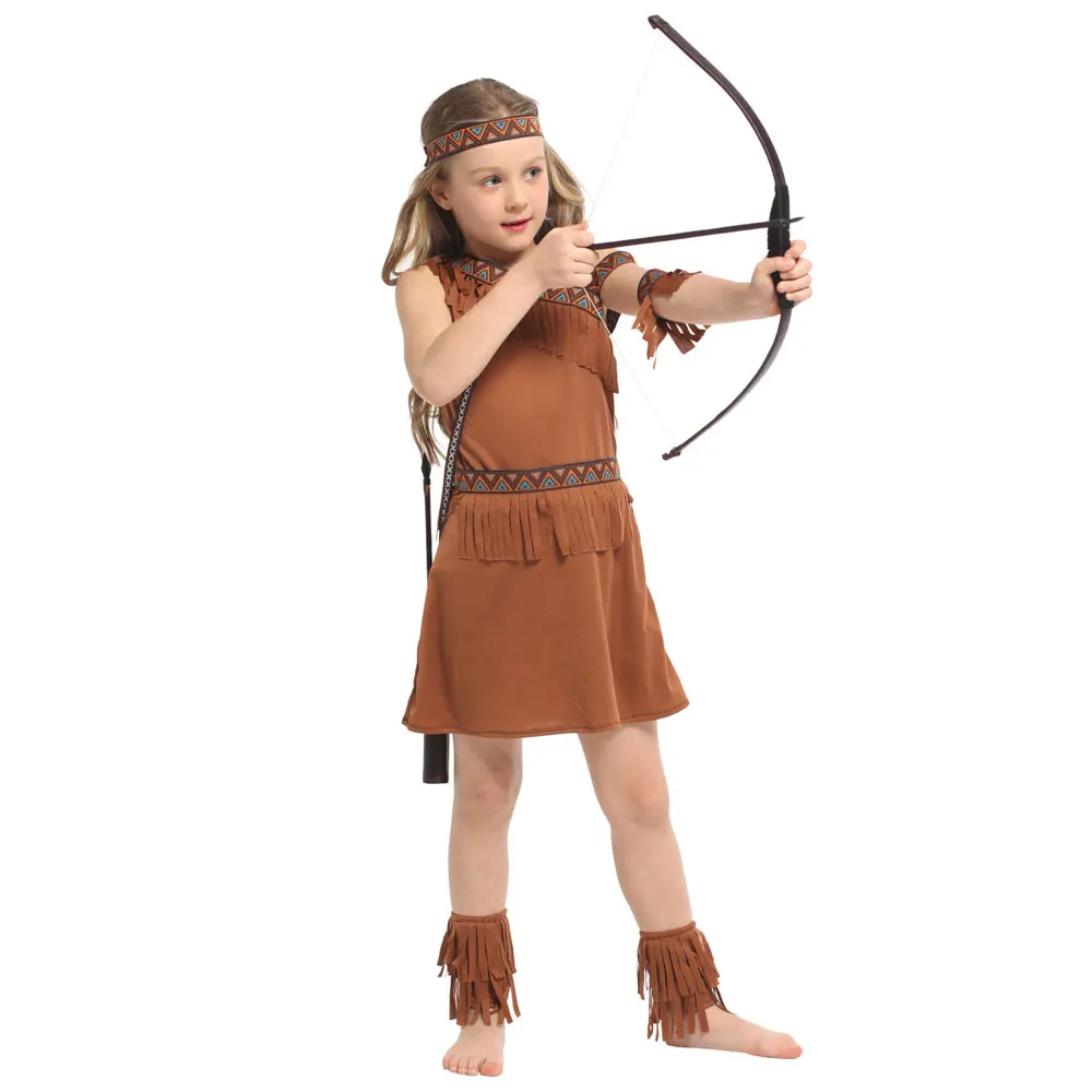 Sweet Indian Princess Girl Costume Native Archer Huntress Cosplay for Child Toddler 3-4T 4-8Y Halloween Purim Fancy Dress