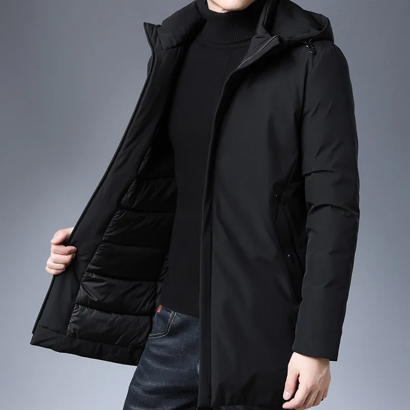 Dn1909 Winter Mid-Length Cotton Jackets For Men Casual Loose Thicken Warm Fashion All-Match Handsome Simple Male Hooded Coats