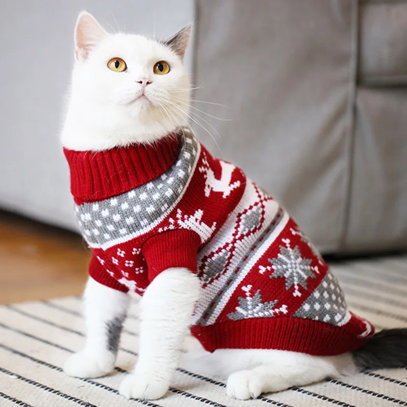 Christmas Dog Clothes for Small Medium Dogs Knitted Cat Sweater Pet Clothing for Chihuahua Bulldogs Puppy Pet Costume Warm Coat