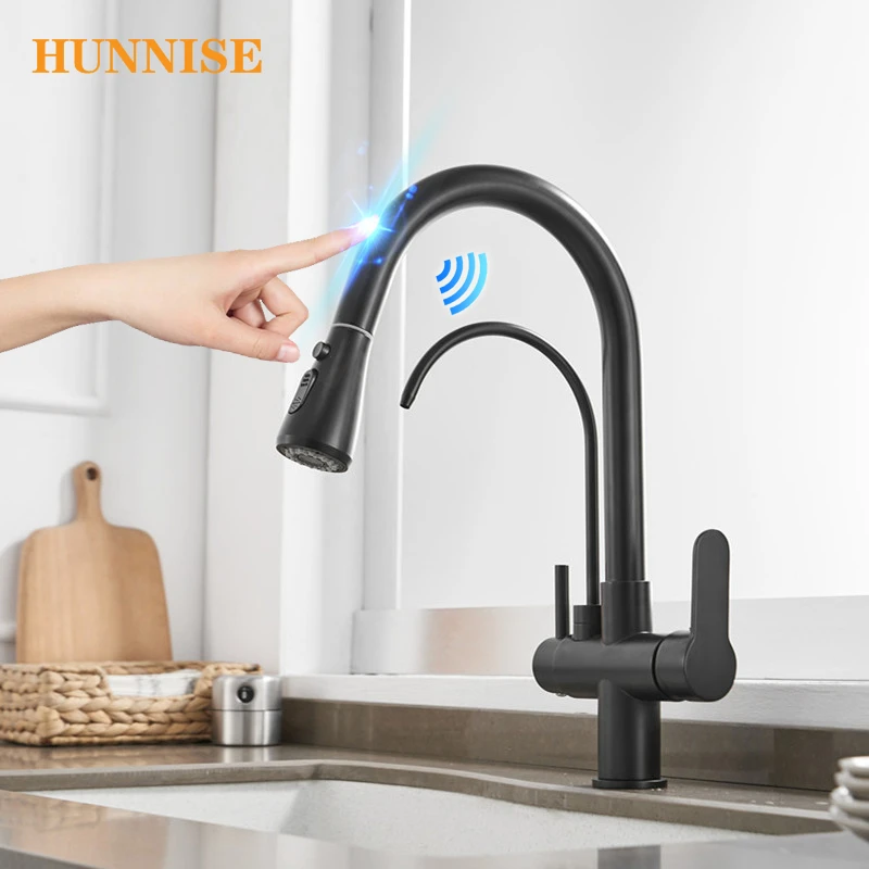 

Touch Filter Kitchen Faucets Three Ways Drinking Water Tap Pull Out Black Kitchen Mixer Tap Sensitive Touch Kitchen Sink Faucets