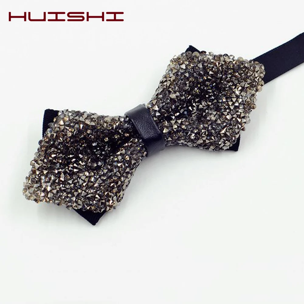 HUISHI แฟชั่นผู้ชายปรับ Shinning Rhinestone Bow Tie พรรคเพชรงานแต่งงานธุรกิจหรูหราคอ Bow Tie ทอง