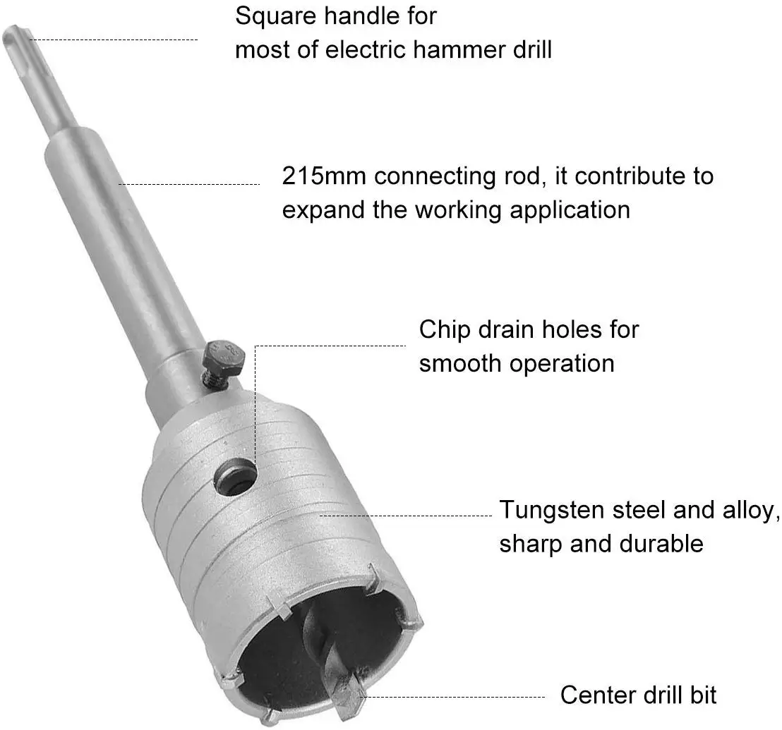 SDS PLUS 30-125mm Core Drill Bit HEX TCT Concrete Masonry Brick Hole Cutter Pilot Drill Bit For Brick Cement Wall Tube Stone