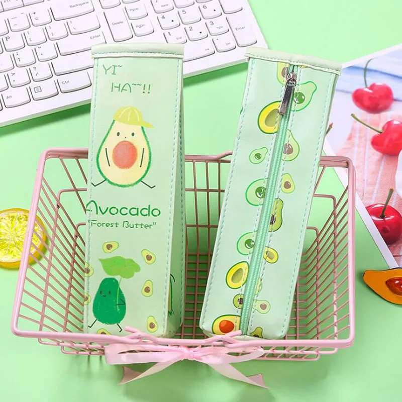 Estuche para lápices de aguacate con leche para niña, bolsa Kawaii para lápices, bolsa de papelería para oficina promocional, suministros escolares,