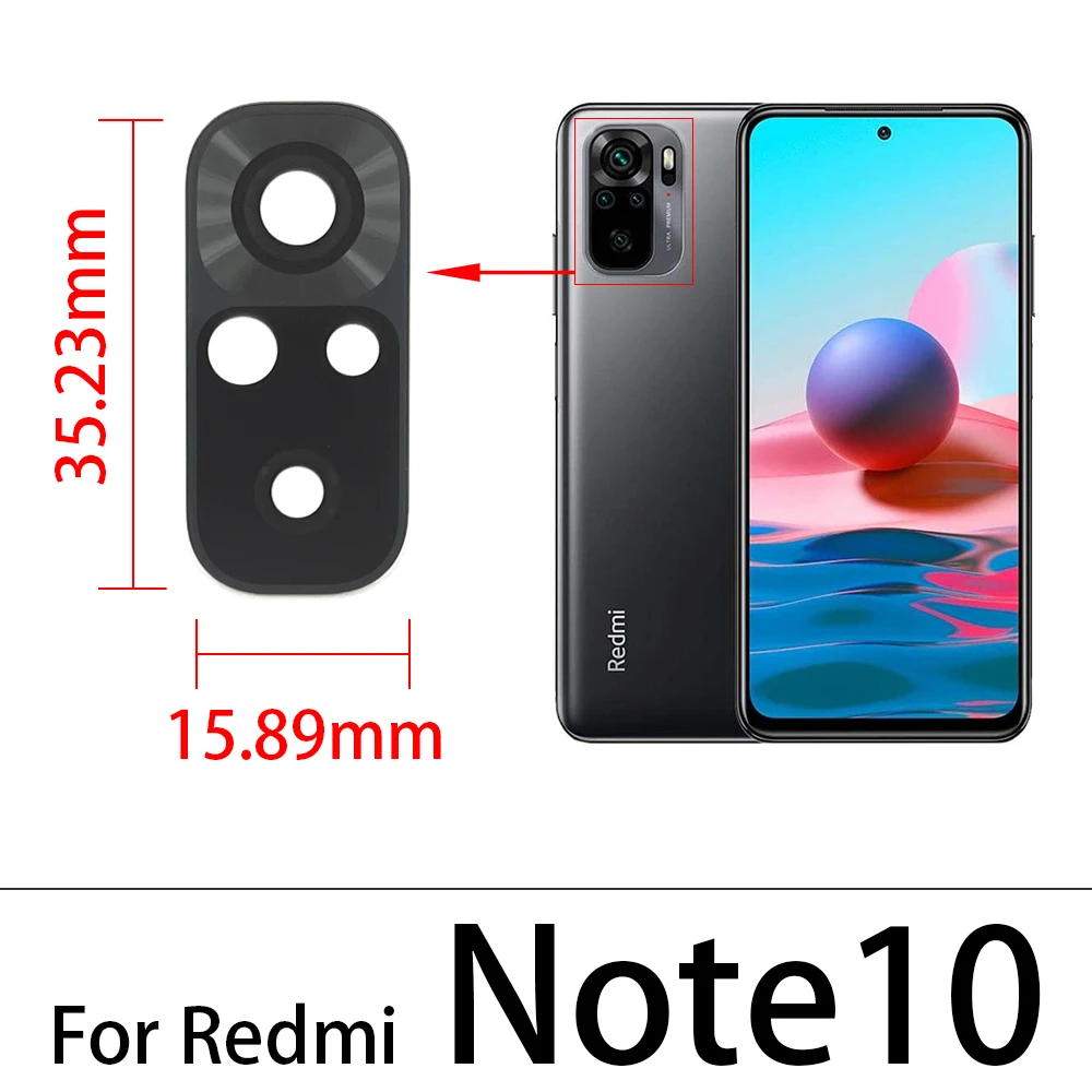 2 pezzi, obiettivo posteriore in vetro per fotocamera posteriore per Xiaomi Redmi Note 8 Pro 7 9 9S 10 11 11s Pro 10s 8T 9A 9C Mi Note 10 10T Pro con adesivo