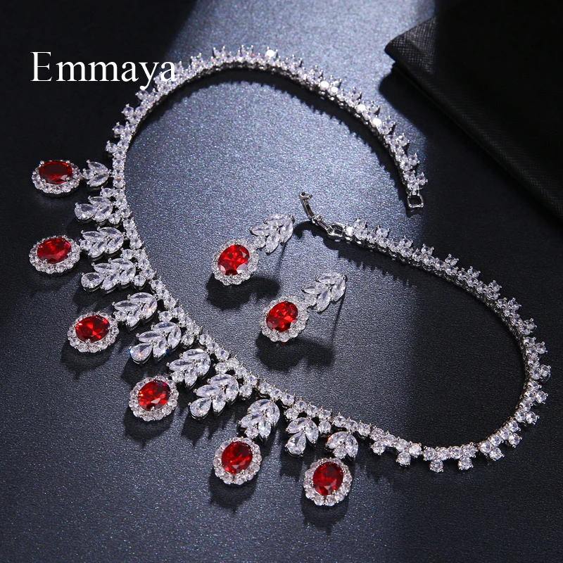 Emmaya New jewelry Design Luxury Style Leaf Round Stone For Women Lovely AAA Zircon Necklace Earring Banquet Gifts For Friends