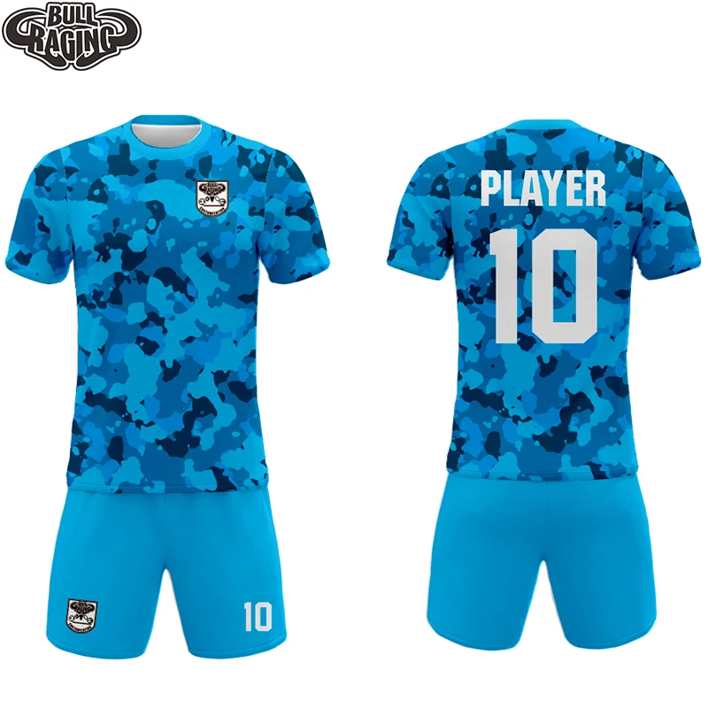 

high quality low price sublimation customade soccer Jersey Kits blue camofalge design chándal fútbol