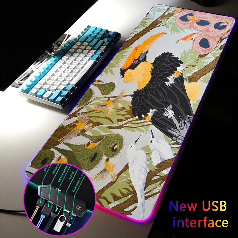 

MRGLZY Cartoon Parrot RGB Gaming Mouse Pad LED 4-Port 30*80CM Mousepad Carpets Large USB Hub Games Computer PC Desk Mat for Csgo