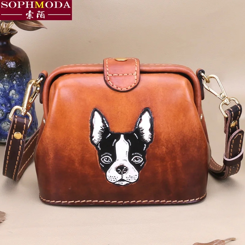 

★handbags carved hand bag head layer cowhide leather female bag bag inclined shoulder bag one shoulder the new 2021