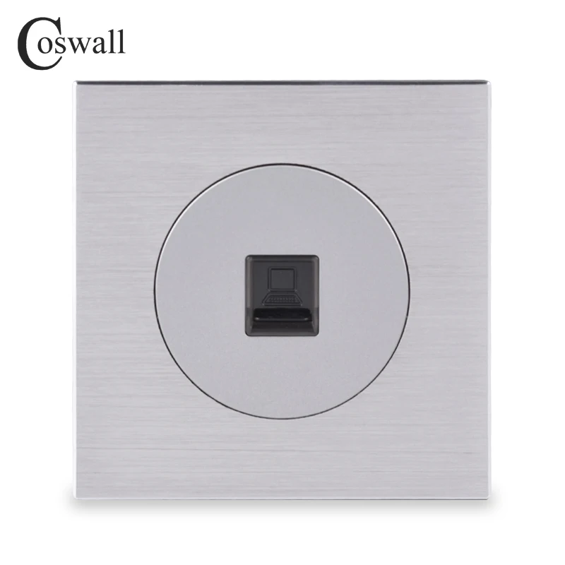 Coswall CAT5E RJ45 Internet Jack Aluminum Brushed Panel Computer Outlet Wall Data Socket Knight Black / Silver Grey R12 Series