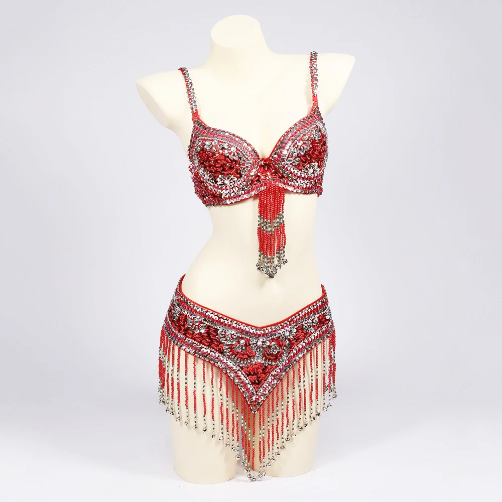 Special Customizable Hand Beaded Oriental Belly Dance Costumes Bra Belt XL Size 20-30 days