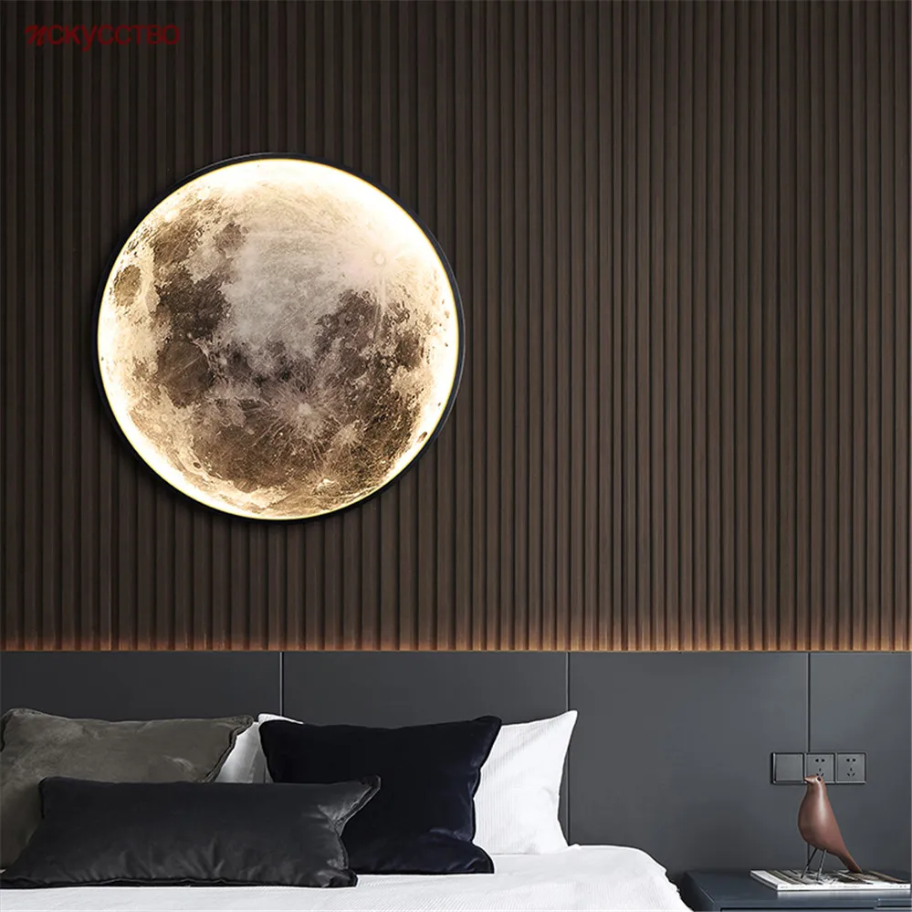 

Nordic Ins Moon Mural Acrylic Round Led Wall Lamp Art Deco Interior Lighting Fixtures For Bedroom Cloakroom Loft Hallway Cafe