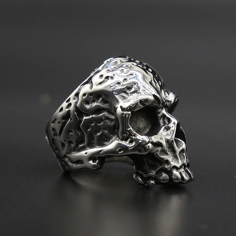 Gothic 316L Stainless Steel Skull Ring Jewelry Punk Retro Skull Biker Ring For Men Dropshipping Store view 3