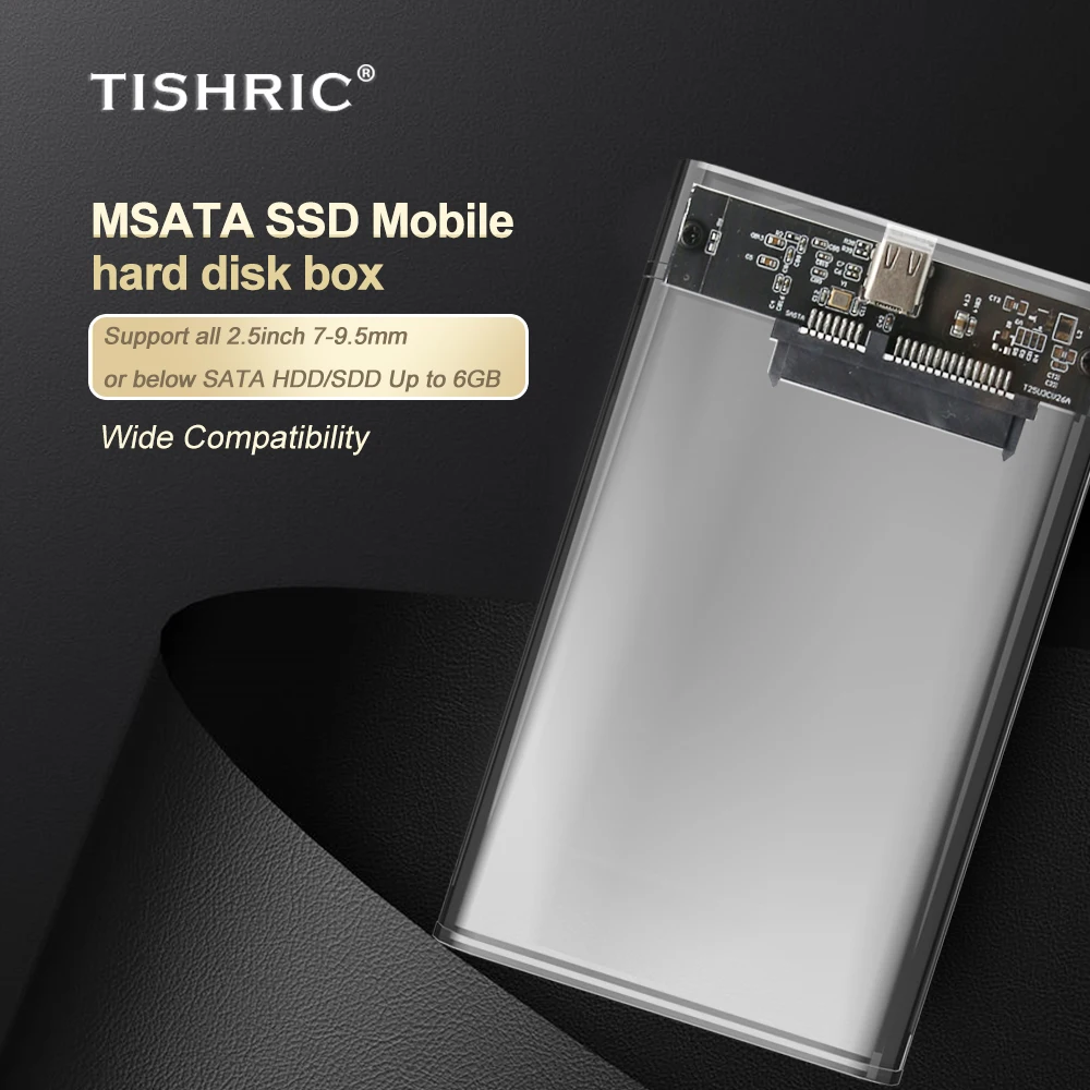 TISHRIC Transparent HDD Case for hard drive Box 2.5 HDD Enclosure SATA To USB 3.0 Type-C 3.1 Mobile External Hard Drive Case