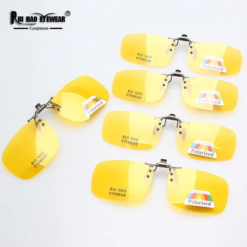 Yellow Polarized Clip on Sunglasses Alloy Bridge Can up Sunglasses Clip Men Women Sun Glasses Eyeglasses Night Vision Lenses