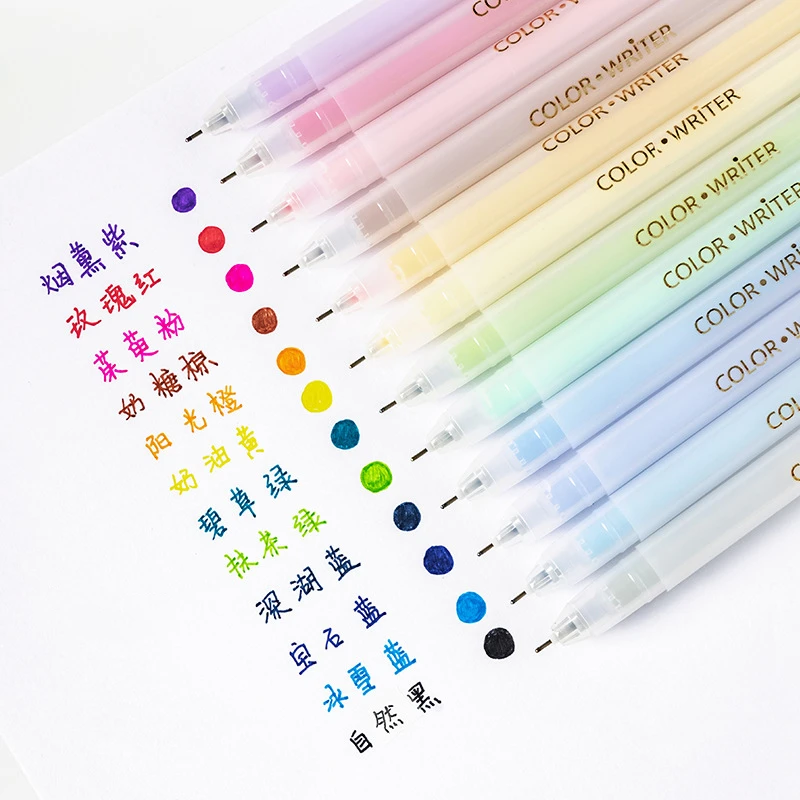 12pcs Jelly Color Fine Gel Pen Set 0.5mm Ball point Marker Pens for Drawing Highlighting Spot Liner Office School Supplies F282