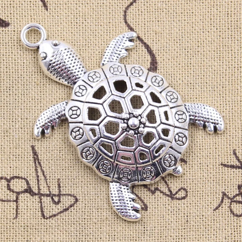 4pcs Charms Sea Turtle Tortoise 56x37mm Antique Silver Color Pendants DIY Crafts Making Findings Handmade Tibetan Jewelry