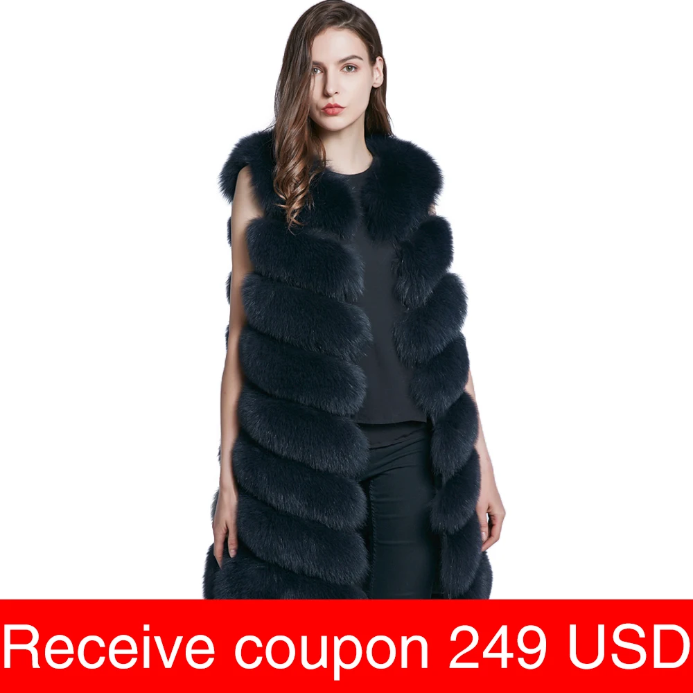 

JKP Winter Fox Fur Long Vest Natural Fur Coat Fur Vest Real Fur Coat Winter New Sale 2021