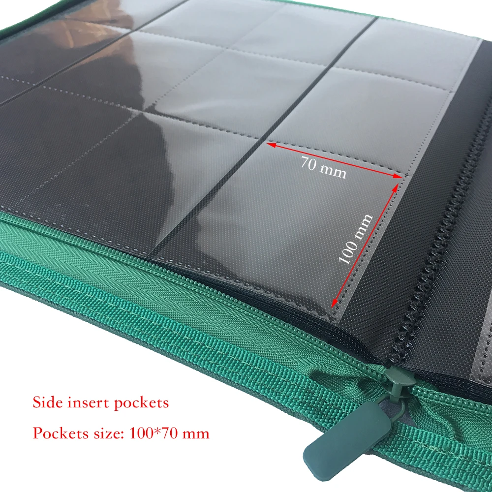 480 Pockets Side Loading Trading Card Binder Pages - Zip Album - 12 Pocket TCG Folder Card Collector : Green