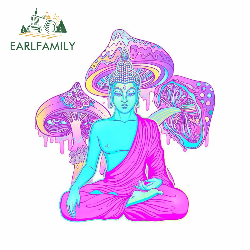 EARLFAMILY 13cm x 12.1cm Car Door Protector for Trippy Buddha Creative Decal Funny Car Stickers Windows Trunk Occlusion Scratch