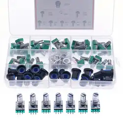 35pcs/Box audio 3pin shaft 15mm amplifier sealing potentiometer 1K/5K/10K/50K/100K/500K with knob