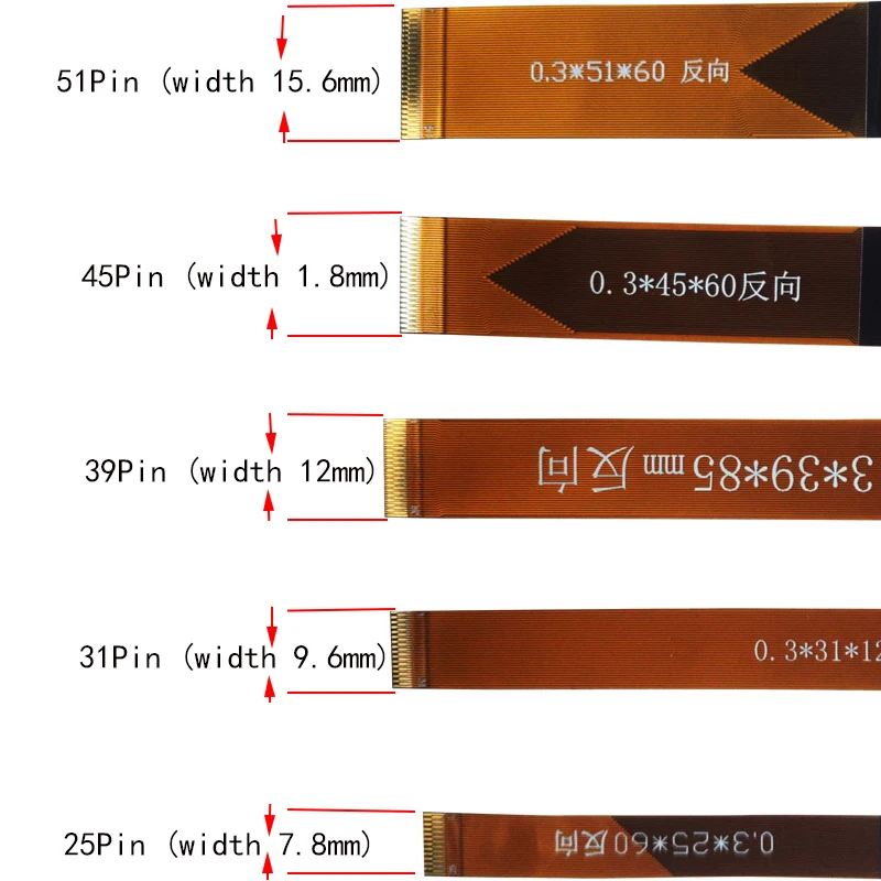 FPC FFC /LVDS/MIPI Ribbon Flexible Flat Cable 0.3mm Pitch 21/25/31/39/45/51/61P 21 25 31 39 45 51 61 Pin