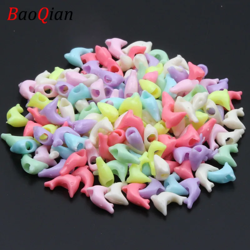 50pcs Cute Dolphin Acrylic Beads DIY Candy Color Marine Animal Beads Making Necklace Bracelet Jewelry Accessories 10x14mm